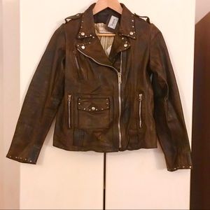 GOLDEN GOOSE NEW/TAGS BROWN LEATHER BIKER JACKET M